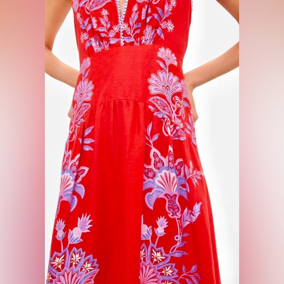 NWT Farm Rio Red Porcelain Garden Midi Dress - Picture 3 of 16